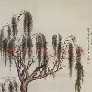 1930年 马晋《柳下四骏》国画花鸟作品图片赏析