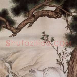 1933年 马晋《苍松白鹰》国画花鸟作品图片赏析