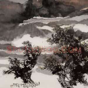 近现代 宋雨桂《惊雷》国画山水作品图片赏析