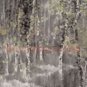 近现代 宋雨桂《小白桦》国画山水作品图片赏析