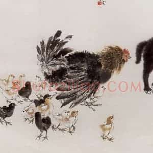 1955年 方人定《护雏》国画花鸟作品图片赏析