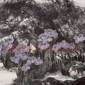 1992年 王晋元《山崖湖畔》国画花鸟写意作品图片赏析
