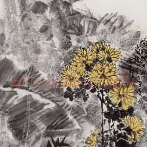 1982年 王晋元《菊残犹有傲霜枝》国画花鸟写意作品图片赏析
