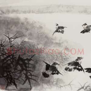 1985年 王晋元《泽畔腾飞》国画花鸟写意作品图片赏析