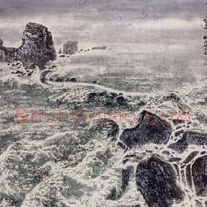 2001年 刘宝纯《黄海惊涛》国画山水作品图片赏析