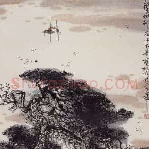 1980年 刘宝纯《江流天地外》国画山水作品图片赏析