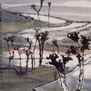 1987年 刘宝纯《日本村野小趣》国画山水作品图片赏析