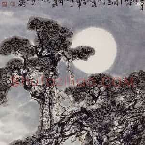 1987年 刘宝纯《明月净松林》国画山水作品图片赏析