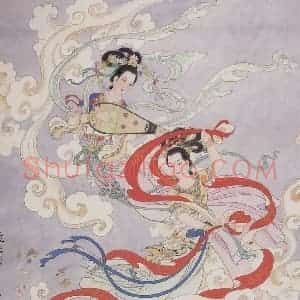 1984年 任率英《飞天图》国画人物作品图片赏析