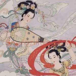 1984年 任率英《飞天图》国画人物作品图片赏析