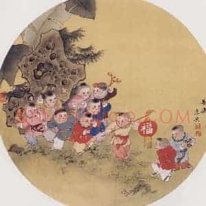 1986年 任率英《婴戏》国画人物作品图片赏析