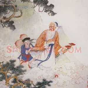 1953年 任率英《寿星》国画人物作品图片赏析