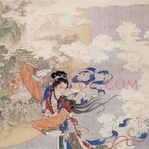 1955年 任率英《嫦娥奔月》国画人物作品图片赏析