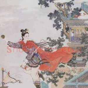 1958年 任率英《红线盗盒》国画人物作品图片赏析