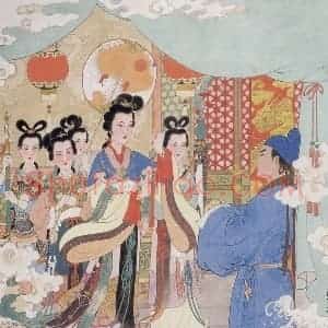1979年 任率英《虹桥赠珠》国画人物作品图片赏析