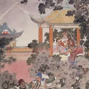 1982年 任率英《青梅煮酒论英雄》国画人物作品图片赏析
