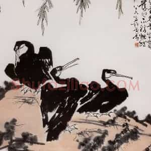 1956年 许麟庐《鱼鹰图》国画花鸟写意作品图片赏析