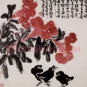 1963年 许麟庐《庭院秋趣》国画花鸟写意作品图片赏析