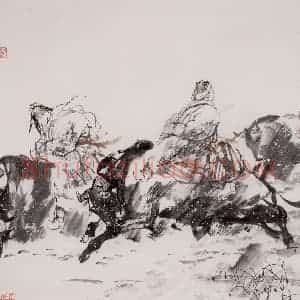2000年 杜滋龄《雪原藏骑》国画综合作品图片赏析