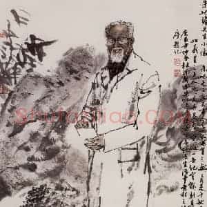 2000年 杜滋龄《朱屺瞻先生小像》国画人物作品图片赏析