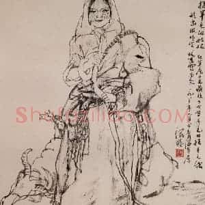 1983年 杜滋龄《搓羊毛的姑娘》国画人物作品图片赏析