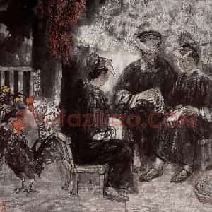 2001年 杜滋龄《布依绣花迎春来》国画人物作品图片赏析