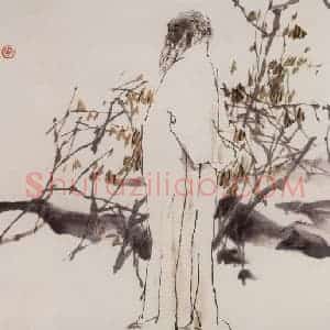 1990年 杜滋龄《张大千先生赏秋图》国画人物作品图片赏析