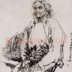 1991年 杜滋龄《太行山老奶奶》国画人物作品图片赏析