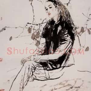 1995年 杜滋龄《秋色入画来》国画人物作品图片赏析