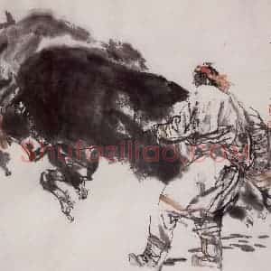 1995年 杜滋龄《驯牛图》国画人物作品图片赏析