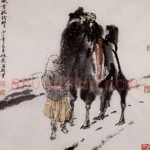 1996年 杜滋龄《风雪驼铃声》国画综合作品图片赏析