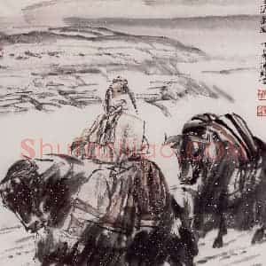 1997年 杜滋龄《雪原藏骑》国画人物作品图片赏析