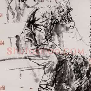 1998年 杜滋龄《老人和狗》国画人物作品图片赏析