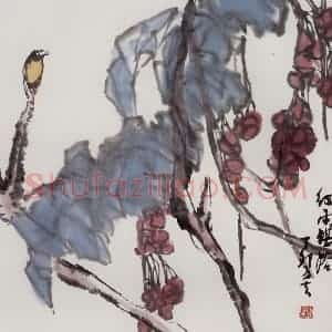 1987年 隋易夫《细雨堪浴》国画花鸟作品图片赏析