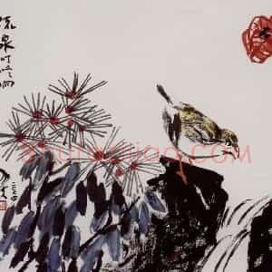 2004年 隋易夫《流泉叮咚响》国画花鸟作品图片赏析