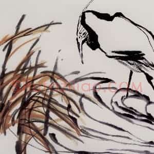 2001年 隋易夫《涉水》国画花鸟作品图片赏析