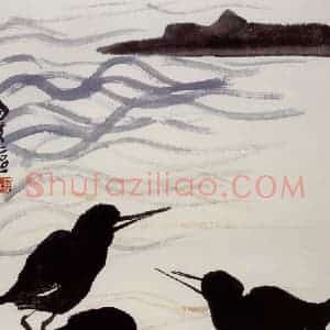 2001年 隋易夫《海滩鸥影》国画花鸟作品图片赏析