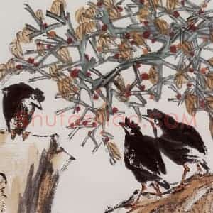 2002年 隋易夫《听泉》国画花鸟作品图片赏析
