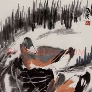 2002年 隋易夫《双凫言情》国画花鸟作品图片赏析