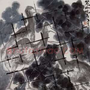 2003年 隋易夫《笼外观鸟》国画花鸟作品图片赏析