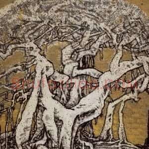 1989年 李宝林《古榕小渡》国画山水作品图片赏析