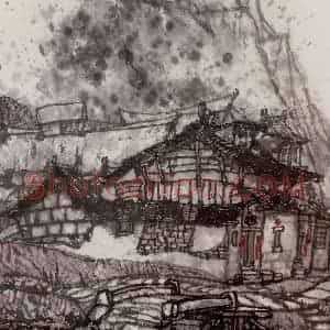 1990年 李宝林《山村雨霁》国画山水作品图片赏析