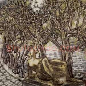 2001年 李宝林《亨利·摩尔在北京》国画山水作品图片赏析