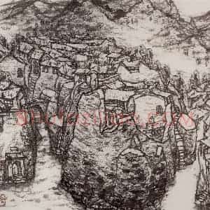 1999年 李宝林《燕山村居图》国画山水作品图片赏析