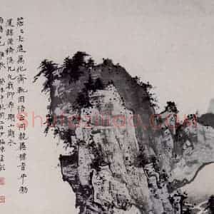 近现代 陈少梅《山崖客茶园》国画山水作品图片赏析