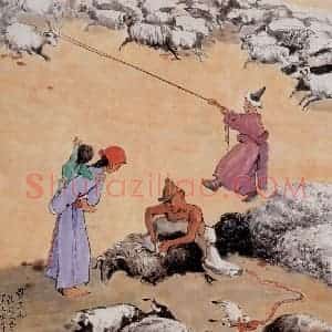 1950年 石鲁《剪羊毛》国画综合写意作品图片赏析
