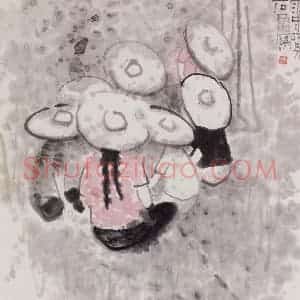 1963年 石鲁《雨中所见》国画人物写意作品图片赏析
