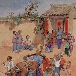 1953年 石鲁《幸福婚姻》国画人物工笔作品图片赏析