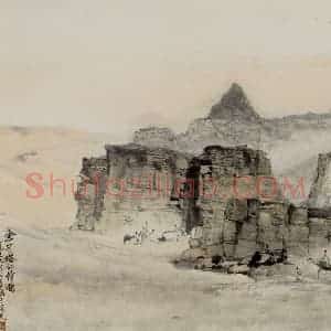 1956年 石鲁《金字塔的傍晚》国画山水写意作品图片赏析