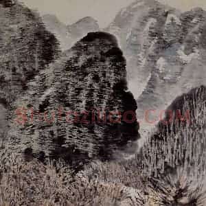 1961年 石鲁《秦岭山麓》国画山水写意作品图片赏析